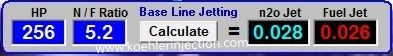 Nitrous Master nitrous oxide tuning software baseline panel.